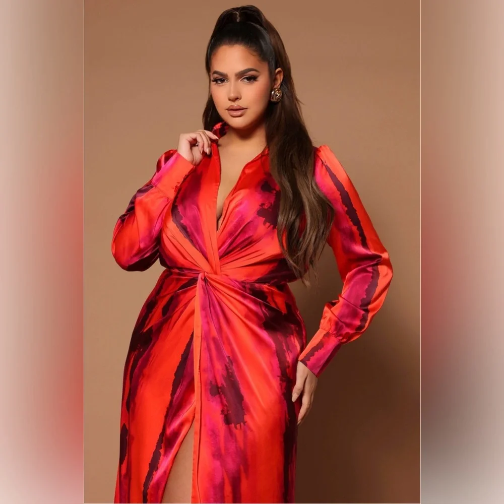 ✨ Gabriella Long Sleeve Twist Front Maxi Dress | Orange Combo ✨ - Picture 2 of 4